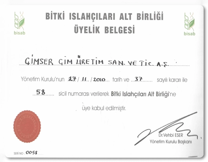 BİSAB Üyelik Belgesi