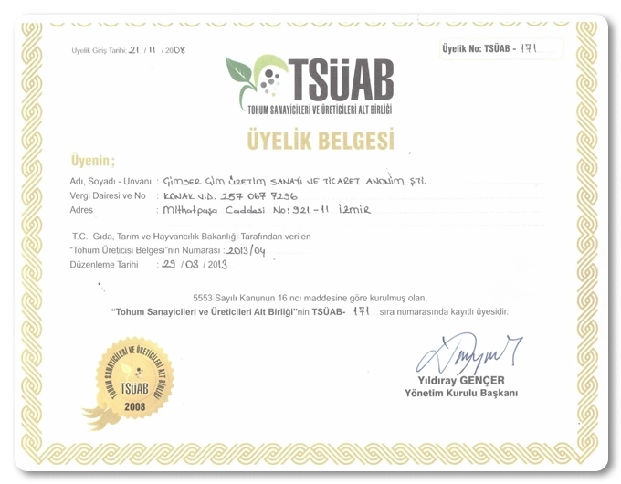 TSÜAB Üyelik Belgesi